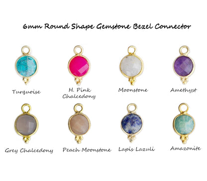 Gold Plated Round 6mm Gemstone Link Bezel Set Connectors for Handmade Jewelry Designs