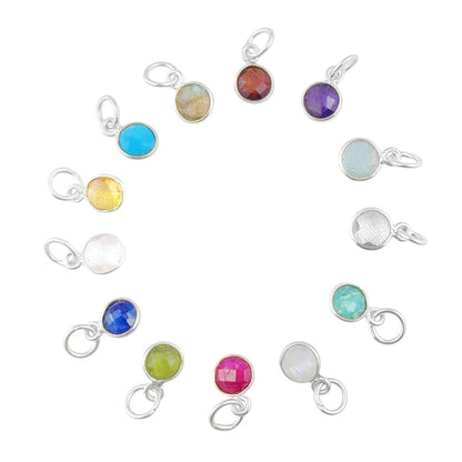 Handmade Round Multi-Gemstone Pendant in Gold Plated Sterling Silver 6mm Faceted Birthstone Charm Necklace- Selling Per Piece