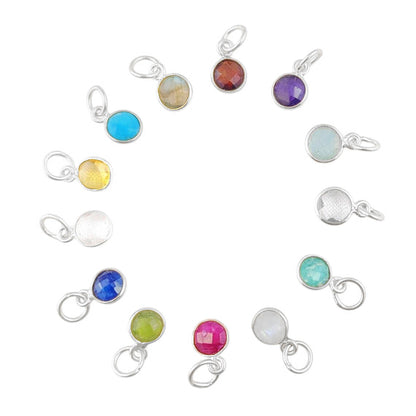 Rainbow Moonstone Pendant Handmade 6mm Round Faceted Gemstone Necklace Charm in Gold Vermeil & Sterling Silver- Selling Per Piece