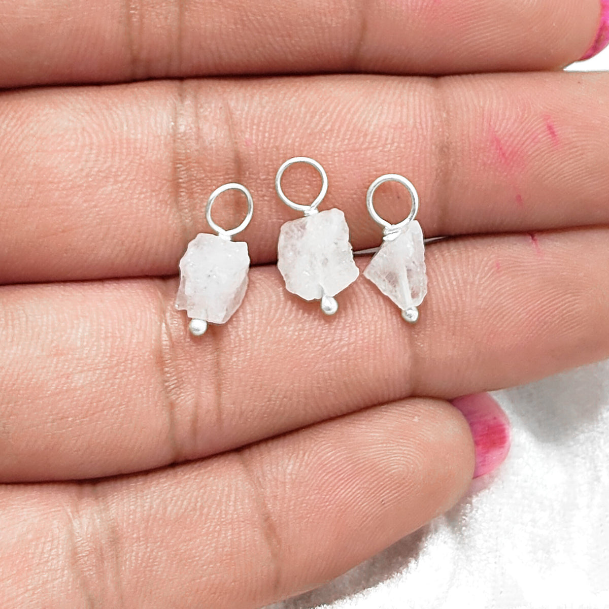 7-10mm Rainbow Moonstone Crystal Pendant Handmade Gemstone Charm in 925 Sterling Silver