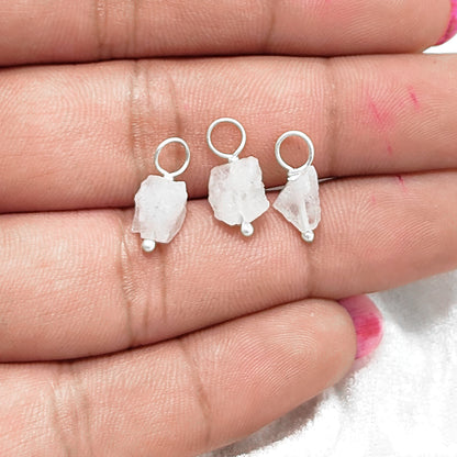 7-10mm Rainbow Moonstone Crystal Pendant Handmade Gemstone Charm in 925 Sterling Silver