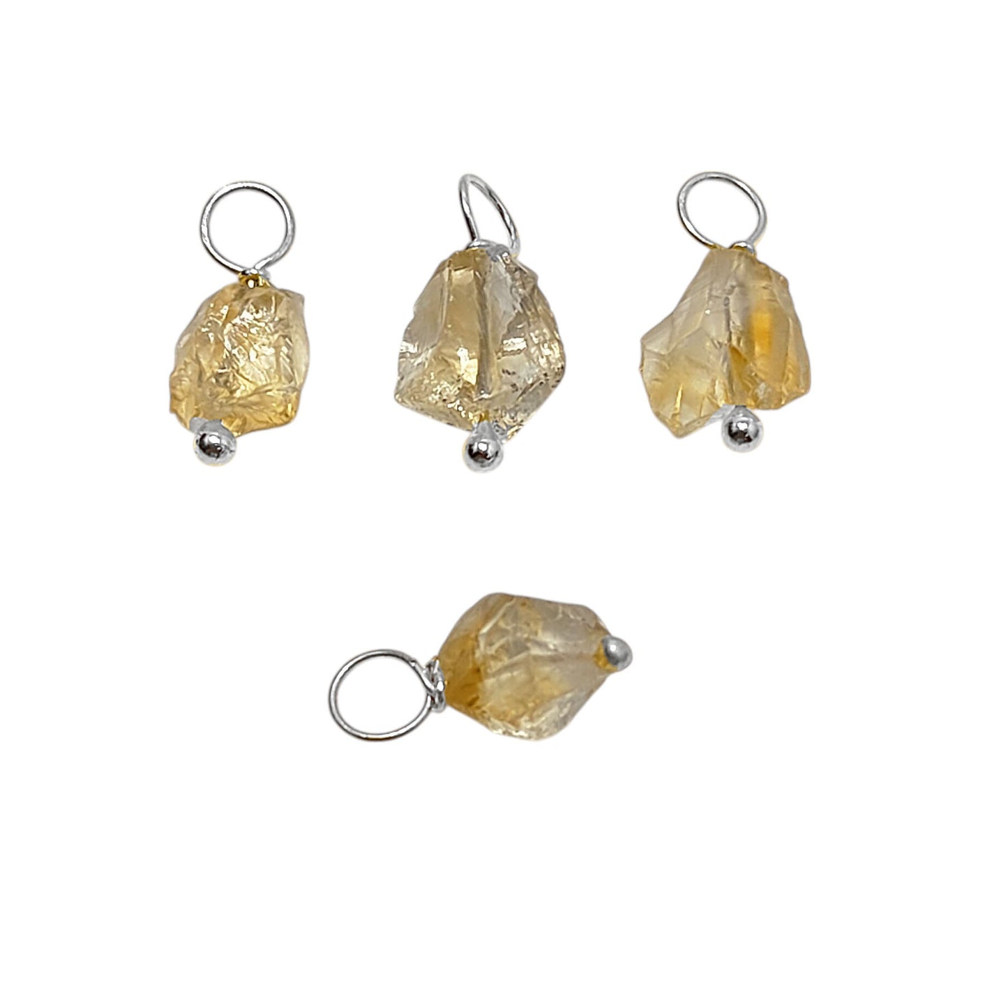 7–10mm Natural Citrine Pendant November Birthstone Raw Gemstone Charm Sterling Silver Wire Wrapped Jewelry Supply