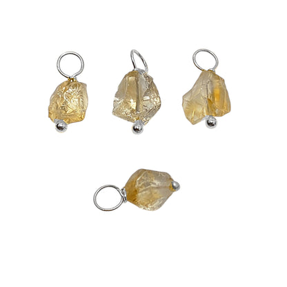 7–10mm Natural Citrine Pendant November Birthstone Raw Gemstone Charm Sterling Silver Wire Wrapped Jewelry Supply