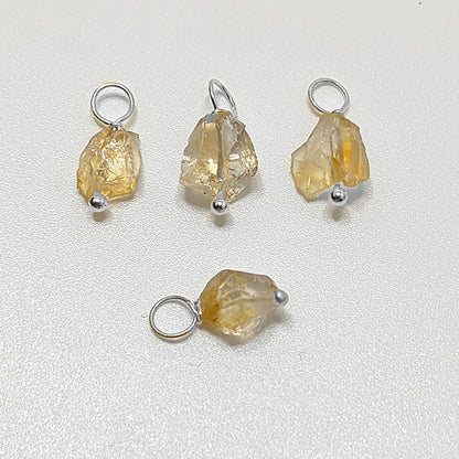 7–10mm Natural Citrine Pendant November Birthstone Raw Gemstone Charm Sterling Silver Wire Wrapped Jewelry Supply
