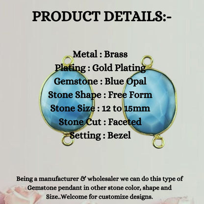 Gold Plated 12–15mm Blue Opal Free Form Connector Unique Gemstone Links for DIY Jewelry, Bracelets & Necklaces- Selling Per Piece