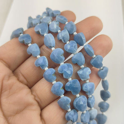 8-9 mm Blue Opals Faceted Heart Shape Gemstone Beads Perfect for Necklaces & Bracelets