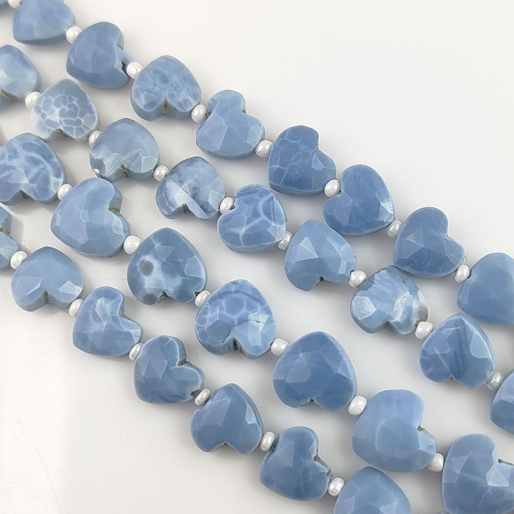 8-9 mm Blue Opals Faceted Heart Shape Gemstone Beads Perfect for Necklaces & Bracelets