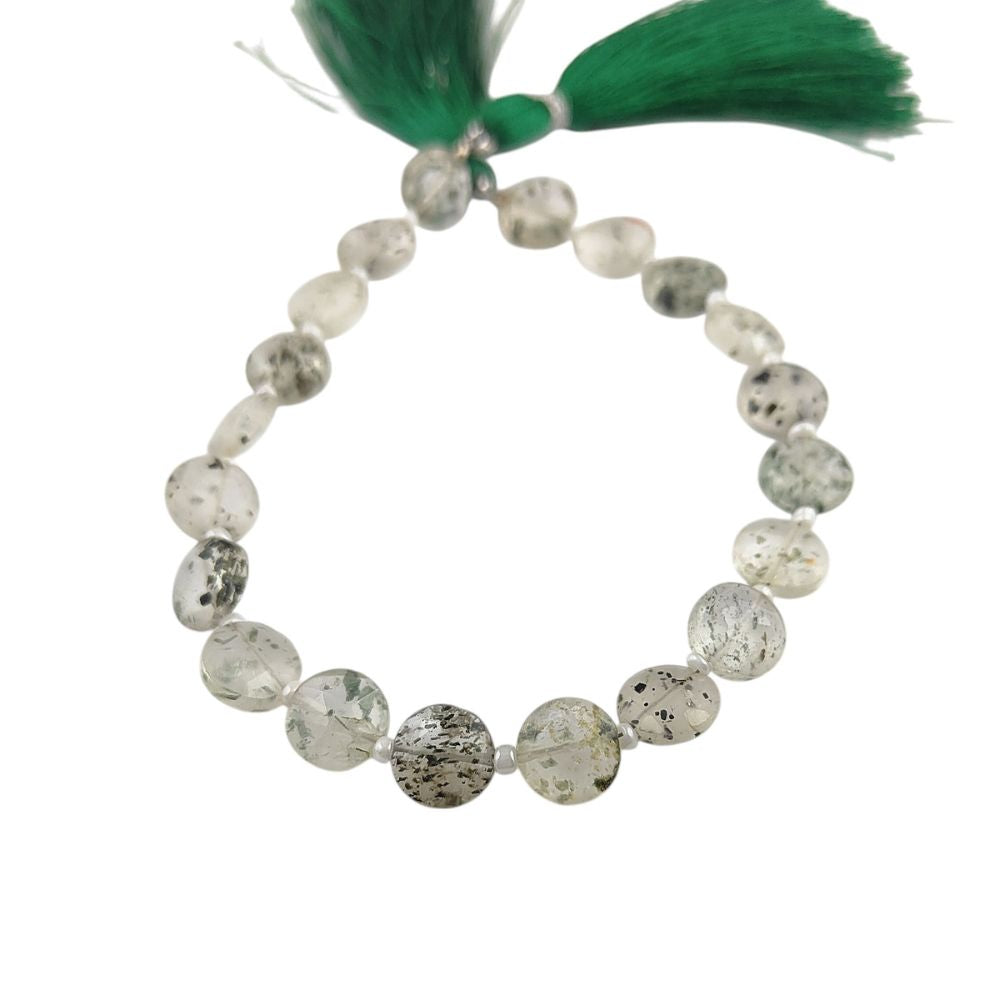 8-9mm Faceted Green Dots Coin Beads