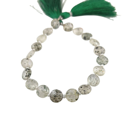 8-9mm Faceted Green Dots Coin Beads