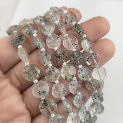 8-9mm Faceted Green Dots Coin Shape Gemstone Beads for DIY Making