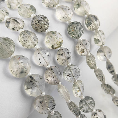 8-9mm Faceted Green Dots Coin Shape Gemstone Beads for DIY Making