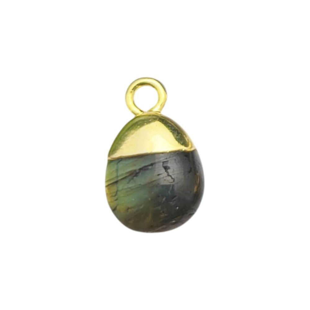 8–10mm Crystal Pendant Labradorite Blue Flash Spike Charm with Gold or Silver Plated Cap for DIY Jewelry Making
