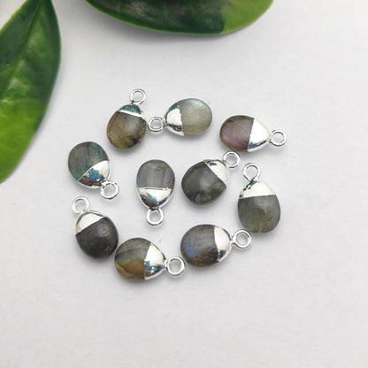 8–10mm Crystal Pendant Labradorite Blue Flash Spike Charm with Gold or Silver Plated Cap for DIY Jewelry Making