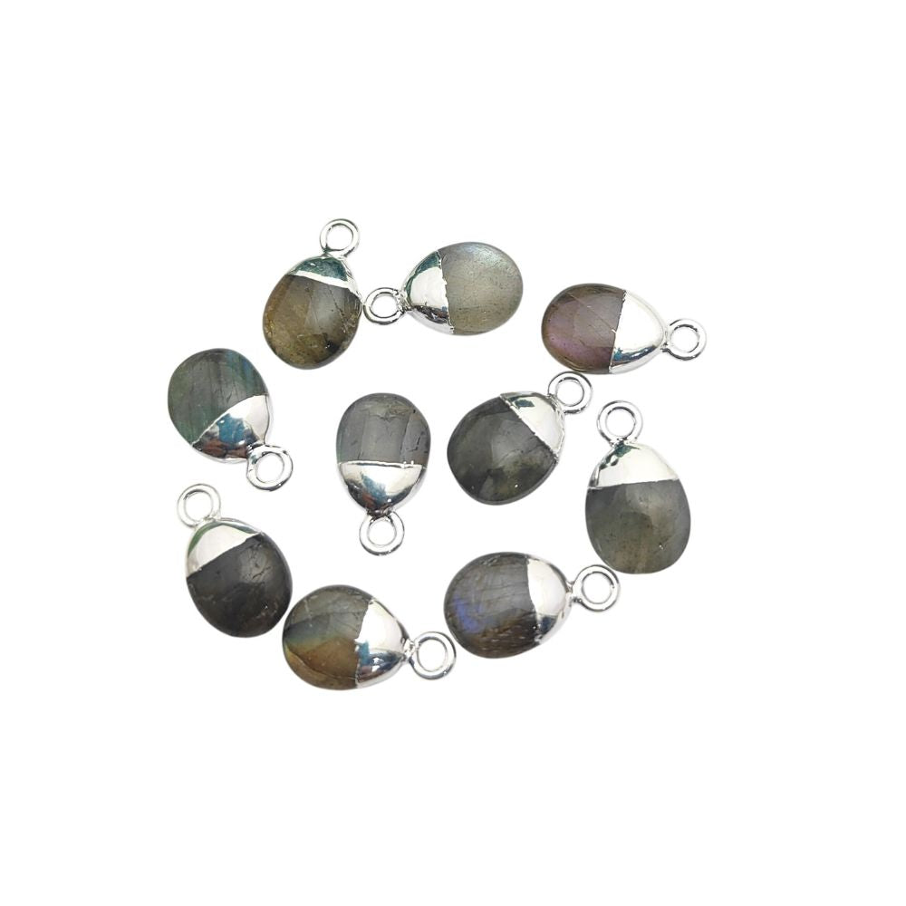 8–10mm Crystal Pendant Labradorite Blue Flash Spike Charm with Gold or Silver Plated Cap for DIY Jewelry Making