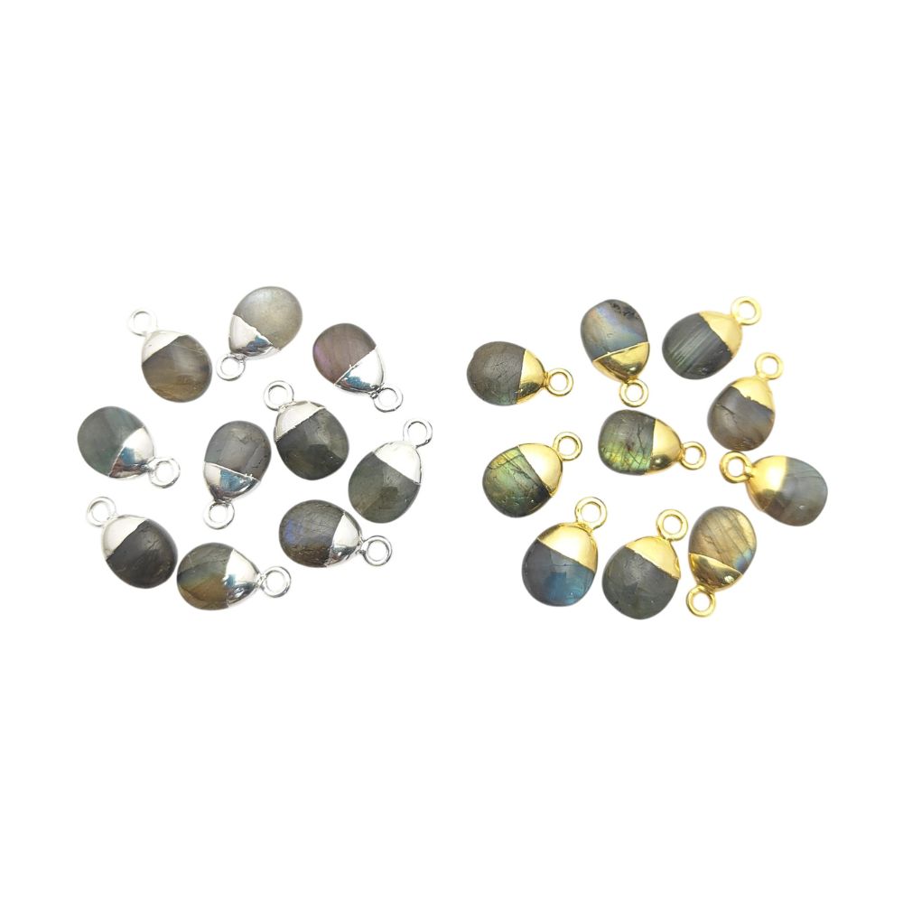 8–10mm Crystal Pendant Labradorite Blue Flash Spike Charm with Gold or Silver Plated Cap for DIY Jewelry Making