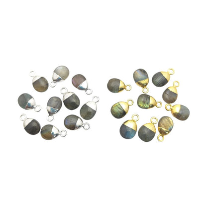 8–10mm Crystal Pendant Labradorite Blue Flash Spike Charm with Gold or Silver Plated Cap for DIY Jewelry Making