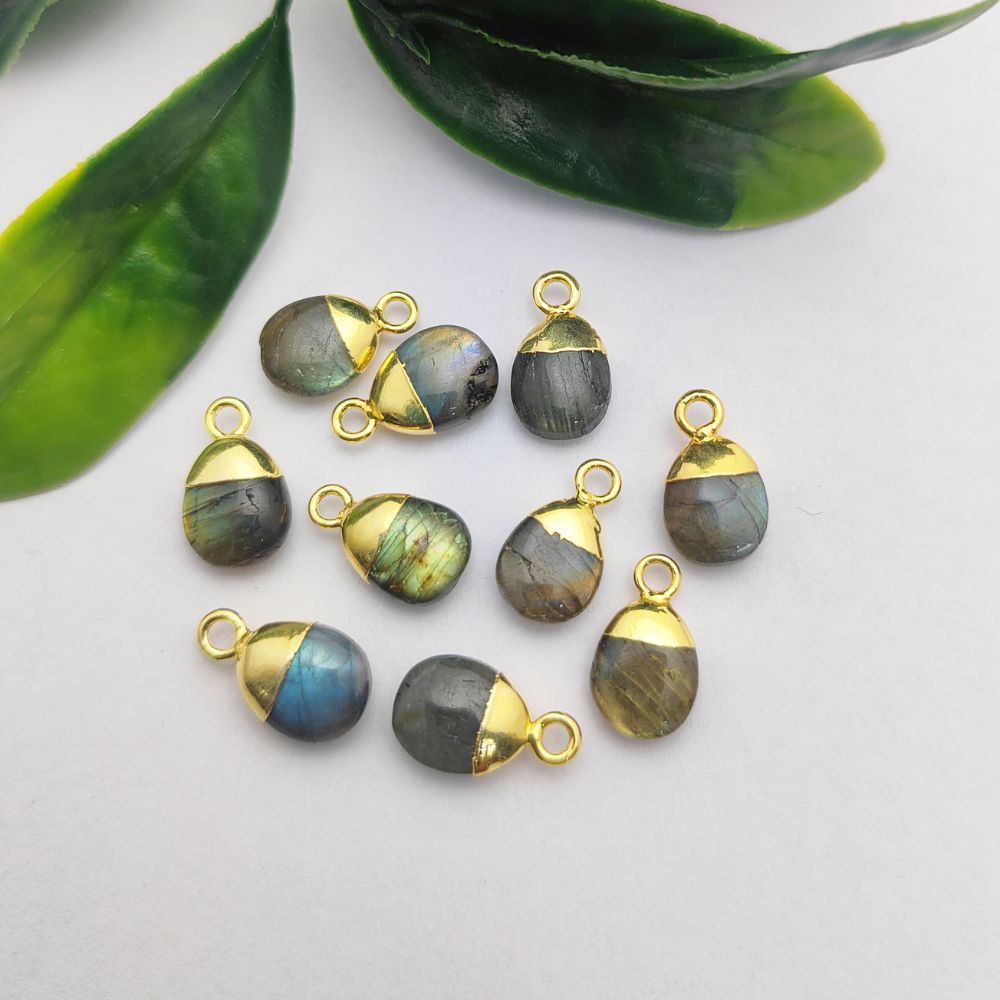 8–10mm Crystal Pendant Labradorite Blue Flash Spike Charm with Gold or Silver Plated Cap for DIY Jewelry Making