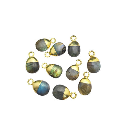 8–10mm Crystal Pendant Labradorite Blue Flash Spike Charm with Gold or Silver Plated Cap for DIY Jewelry Making
