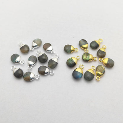 8–10mm Crystal Pendant Labradorite Blue Flash Spike Charm with Gold or Silver Plated Cap for DIY Jewelry Making