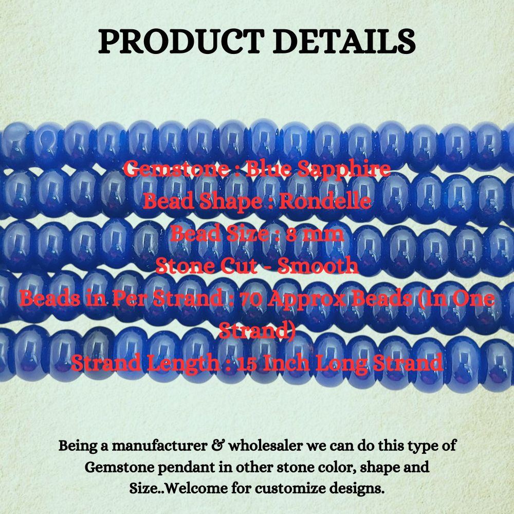 8mm Blue Sapphire Quartz Rondelle Beads Smooth Loose Gemstone Strand for DIY Bracelets & Necklaces
