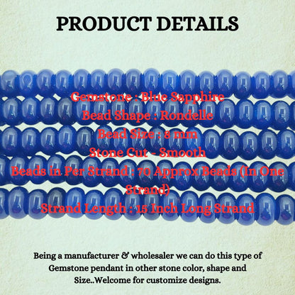 8mm Blue Sapphire Quartz Rondelle Beads Smooth Loose Gemstone Strand for DIY Bracelets & Necklaces