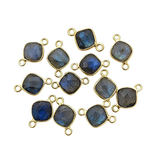8mm Cushion Labradorite Gemstone Connector Dual Loop Gold Bezel Link for DIY Jewelry Designs- Selling Per Piece