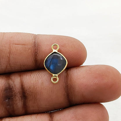 8mm Cushion Labradorite Gemstone Connector Dual Loop Gold Bezel Link for DIY Jewelry Designs- Selling Per Piece