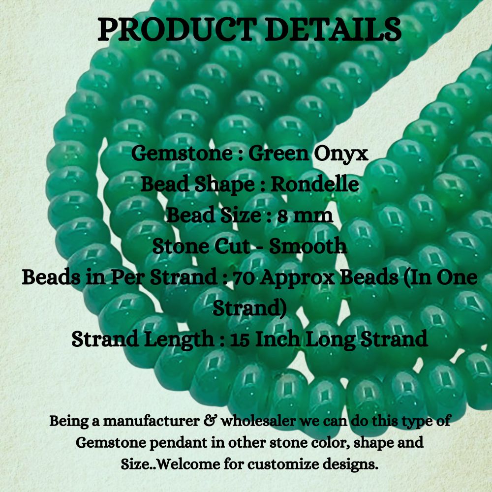 8mm Green Onyx Rondelle Beads Strand Premium Smooth Gemstones for Jewelry Making