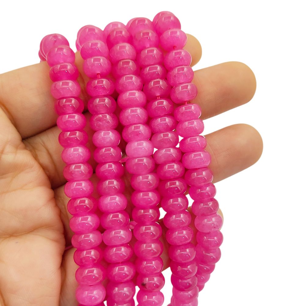 8mm Hot Pink Chalcedony Rondelle Beads Loose Natural Gemstones for Jewelry Designers