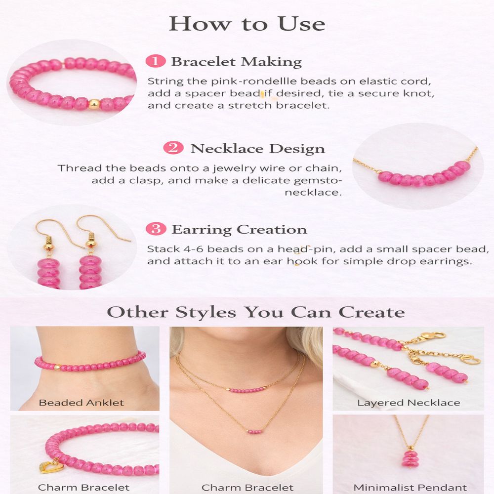 8mm Hot Pink Chalcedony Rondelle Beads Loose Natural Gemstones for Jewelry Designers