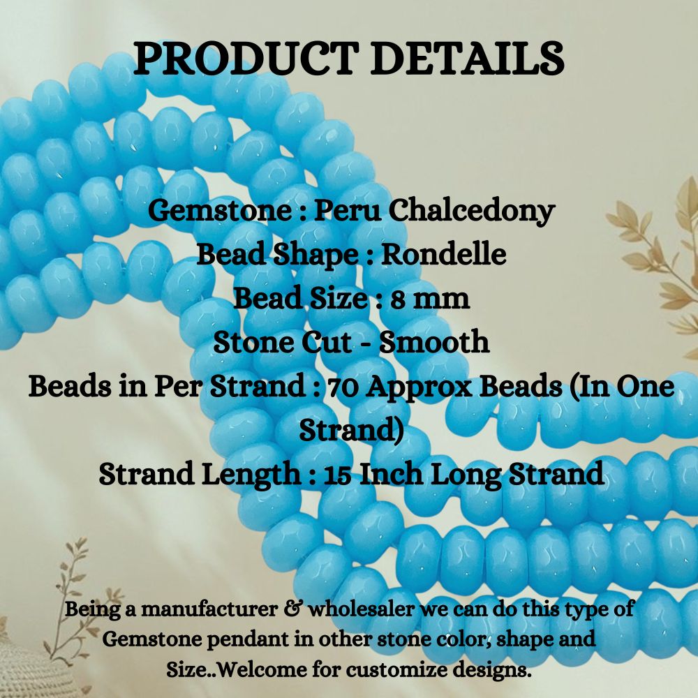 8mm Peru Chalcedony Rondelle Beads Smooth Gemstone Strand for Handmade Jewellery, DIY Bracelet Necklace Crafting Supplies