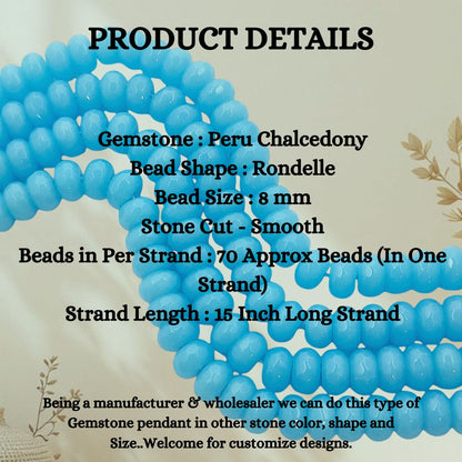 8mm Peru Chalcedony Rondelle Beads Smooth Gemstone Strand for Handmade Jewellery, DIY Bracelet Necklace Crafting Supplies