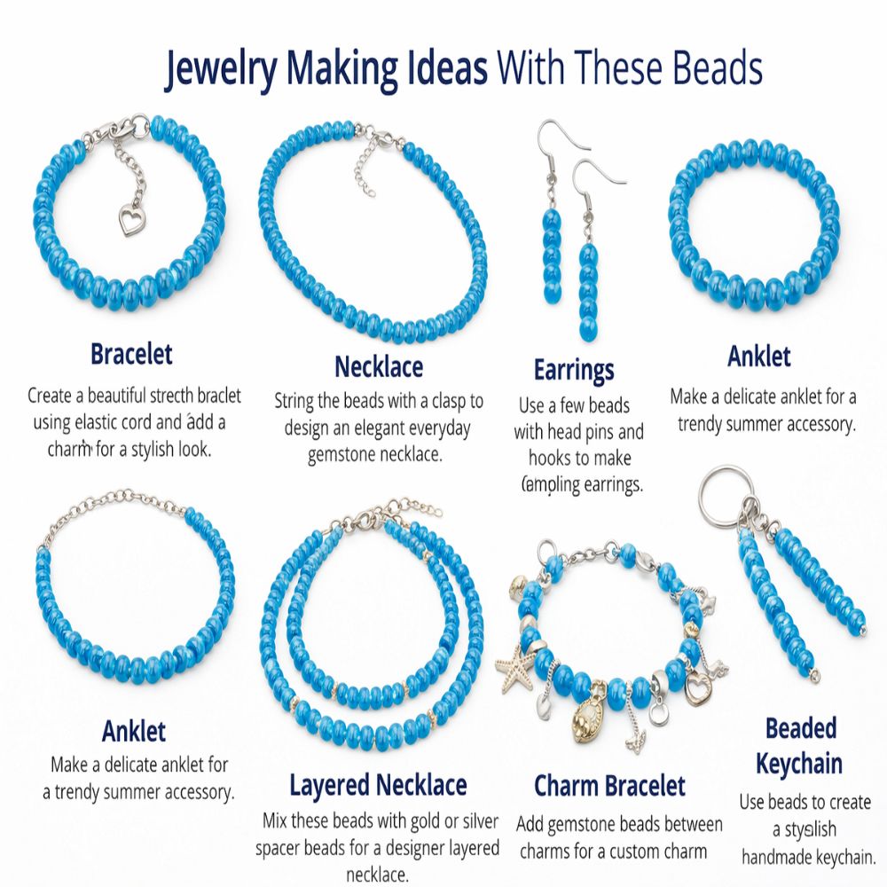 8mm Smooth Neon Blue Apatite Beads Strand Natural Gemstones for Bracelets & Necklaces