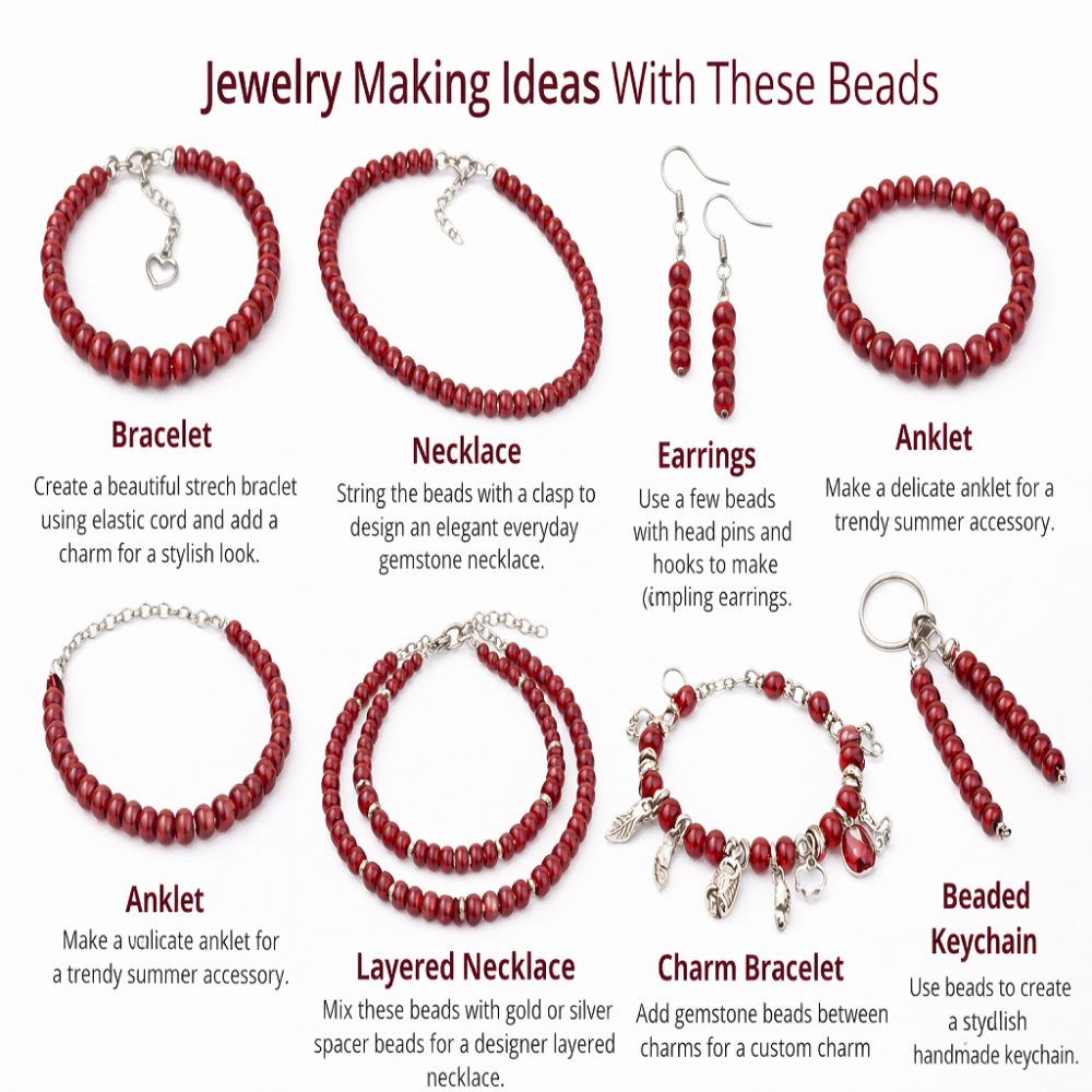 8mm Smooth Red Garnet Quartz Gemstone Beads Rondelle Loose Strand for Crafting