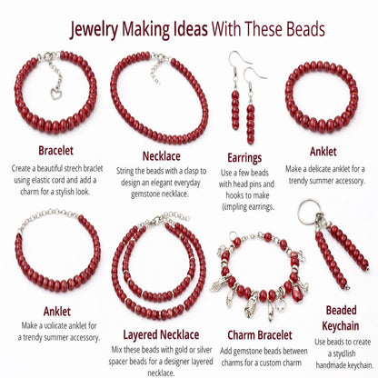 8mm Smooth Red Garnet Quartz Gemstone Beads Rondelle Loose Strand for Crafting