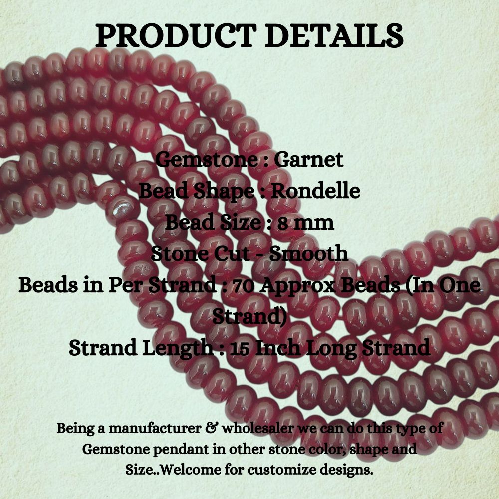 8mm Smooth Red Garnet Quartz Gemstone Beads Rondelle Loose Strand for Crafting