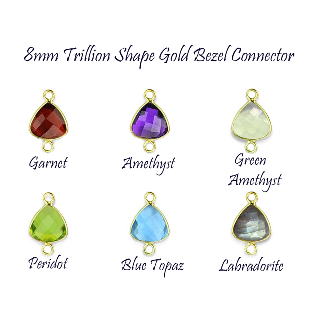 8mm Trillion Shape Gold Plated Gemstone Bezel Connector Natural Stone Link for DIY Jewelry Making