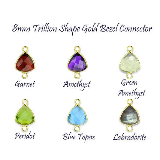 8mm Trillion Shape Gold Plated Gemstone Bezel Connector Natural Stone Link for DIY Jewelry Making