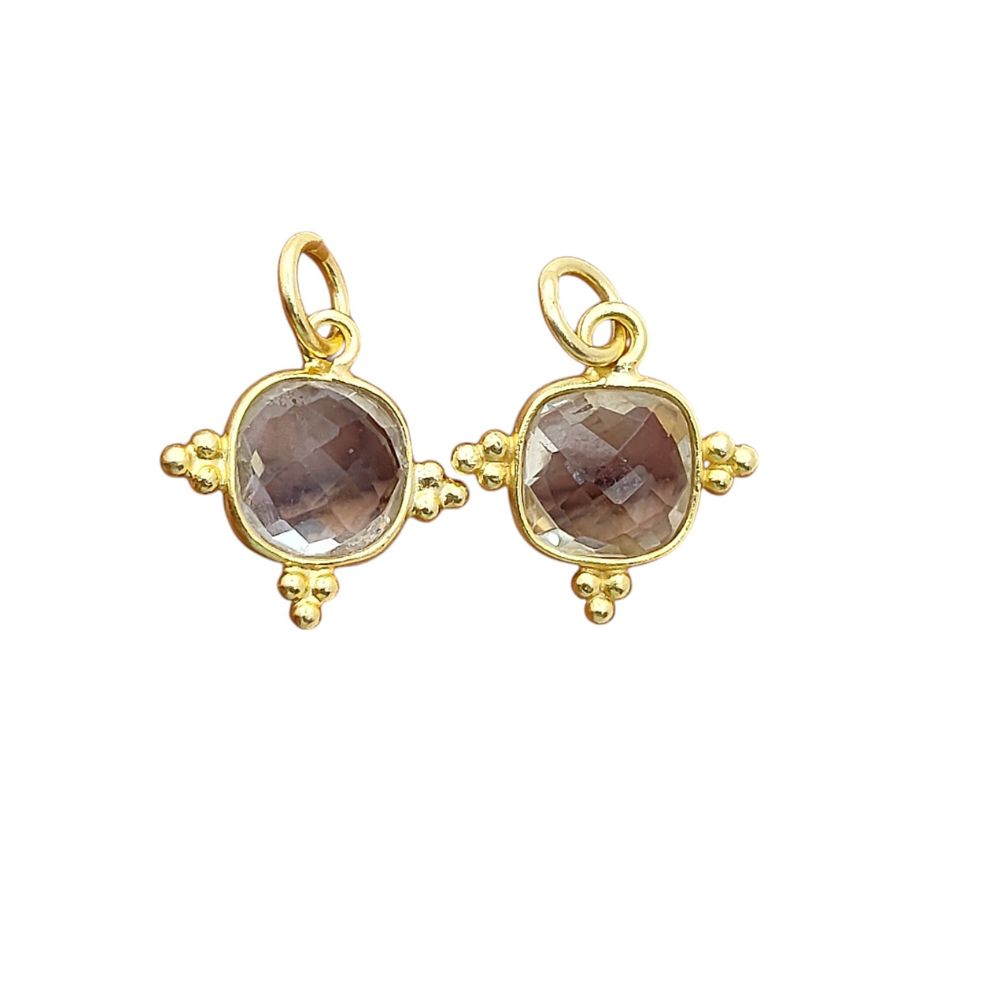 Gold Plated Crystal Quartz Pendant - 8mm Cushion Cut 925 Silver Healing Stone Charm