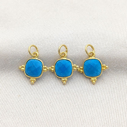 8mm Cushion Turquoise Pendant - Gold Plated Sterling Silver Handmade Jewelry Charm