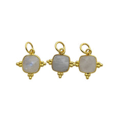 8mm Cushion Rainbow Moonstone Gemstone Handmade Pendant in Gold Plated Sterling Silver