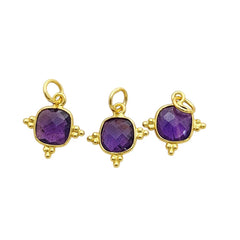 8mm Cushion Shape Amethyst Pendant Gold Plated Sterling Silver Handmade Jewelry Charms