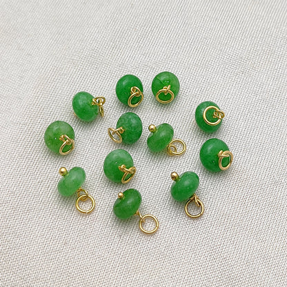 Green Strawberry Quartz Roundel Charm 8mm Gold Plated Sterling Silver Gemstone Bead for Jewelry Making- Selling Per Piece