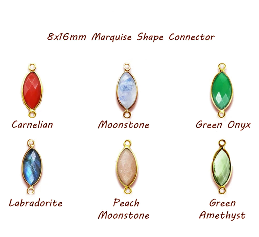 8x16mm Marquise Cut Gemstone Bezel Connector Gold Plated Jewelry Findings for Handmade Designs