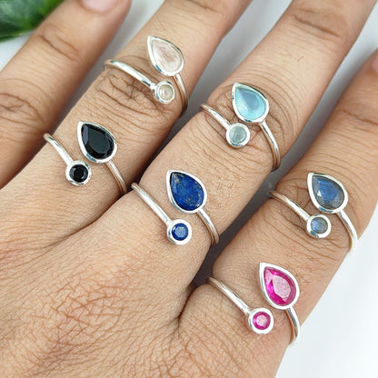 925 Sterling Silver Adjustable Open Minimalist Gemstone Rings Handmade Statement Jewelry for Women Comfort Fit- Selling Per Piece