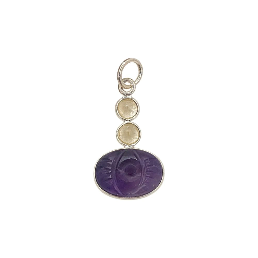 925 Sterling Silver Amethyst Pendant with Citrine Accents Hand-Carved Gemstone Charm for Handmade Jewelry- Selling Per Piece