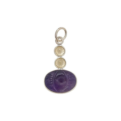 925 Sterling Silver Amethyst Pendant with Citrine Accents Hand-Carved Gemstone Charm for Handmade Jewelry- Selling Per Piece