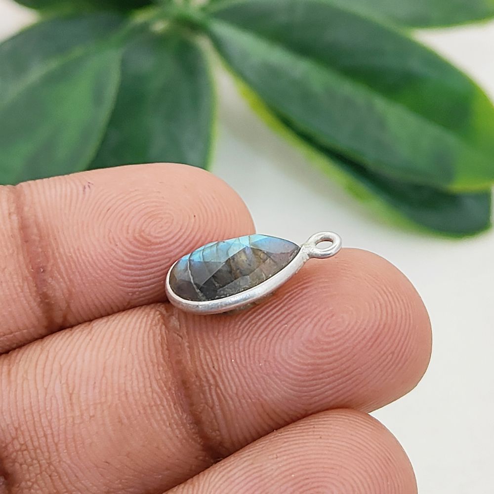 925 Sterling Silver Blue Flash Labradorite Teardrop Pendant Natural Gemstone Jewelry Charm- Selling Per Piece