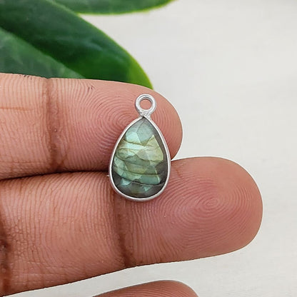 925 Sterling Silver Blue Flash Labradorite Teardrop Pendant Natural Gemstone Jewelry Charm- Selling Per Piece