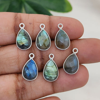 925 Sterling Silver Blue Flash Labradorite Teardrop Pendant Natural Gemstone Jewelry Charm- Selling Per Piece